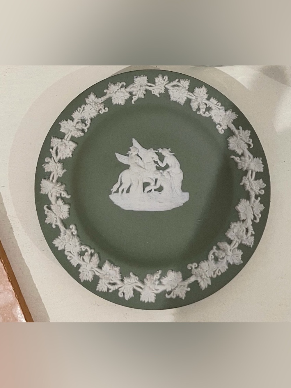 Wedgwood Sage Green Jasperware Plate with White Relief